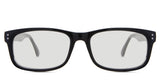 Yael black tinted Standard Solid in the Midnight variant - is a full-rimmed acetate frame with a high nose bridge and flat, rounded broad temple tips.