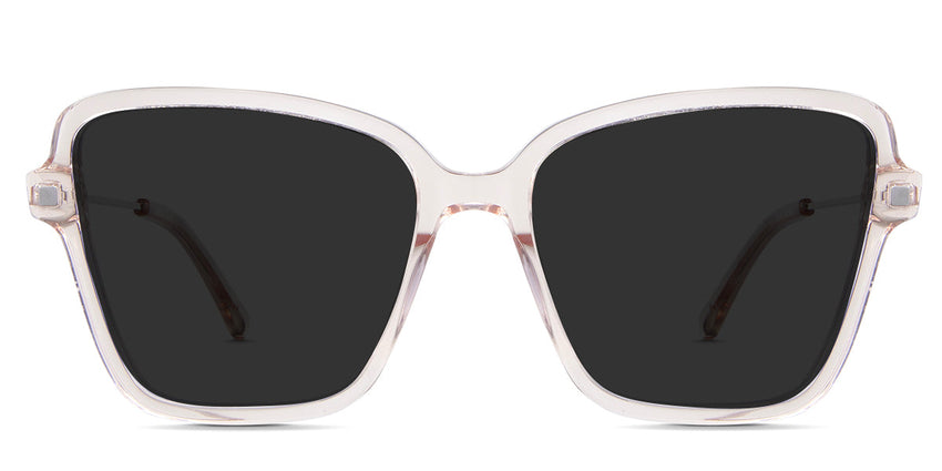 Zina Gray Polarized in poinciana variant - It's a large transparent cat eye frame with a temple arm of acetate and metal