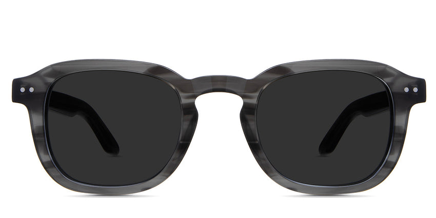 Zuri Gray Polarized in melanite variant - is a full rimmed frame with keyhole shaped nose bridge and acetate temple arms.