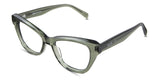 Ada Eyeglasses in the forest variant - is a narrow to medium-sized frame with a cat-eye shape viewing lens.