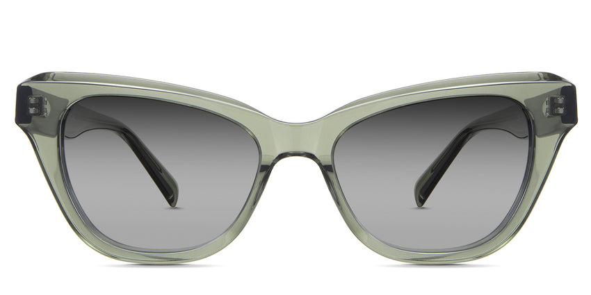 Ada Black Sunglasses Gradient in the forest variant - is a transparent frame with a cat-eye shape viewing lens and has a company name imprinted inside the right arm.