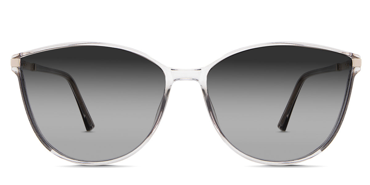 Addison black tinted Gradient in the Porcelain variant - is an acetate frame with a U-shaped nose bridge, and it has a metal connection to the end piece and an acetate arm.