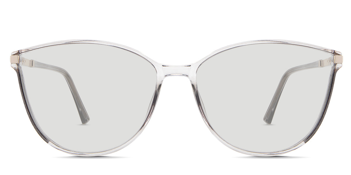 Addison black tinted Standard Solid in the Porcelain variant - is an acetate frame with a U-shaped nose bridge, and it has a metal connection to the end piece and an acetate arm.