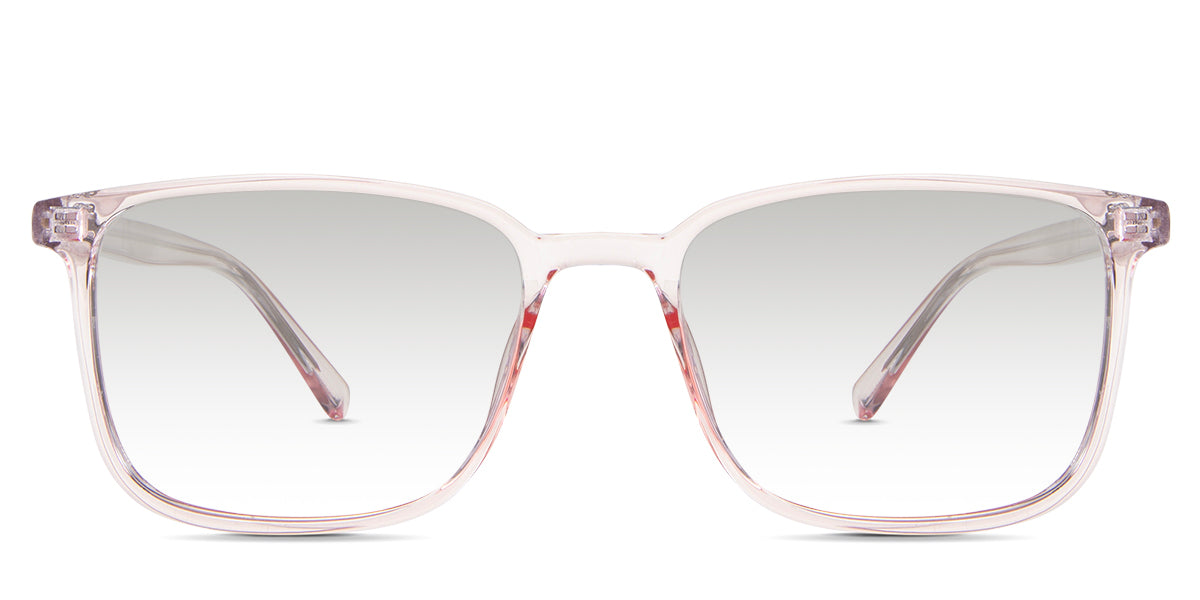 Alina black tinted Gradient glasses in the Peony variant - it's a thin acetate frame with built-in nose pads and a visible silver wire core in the arm