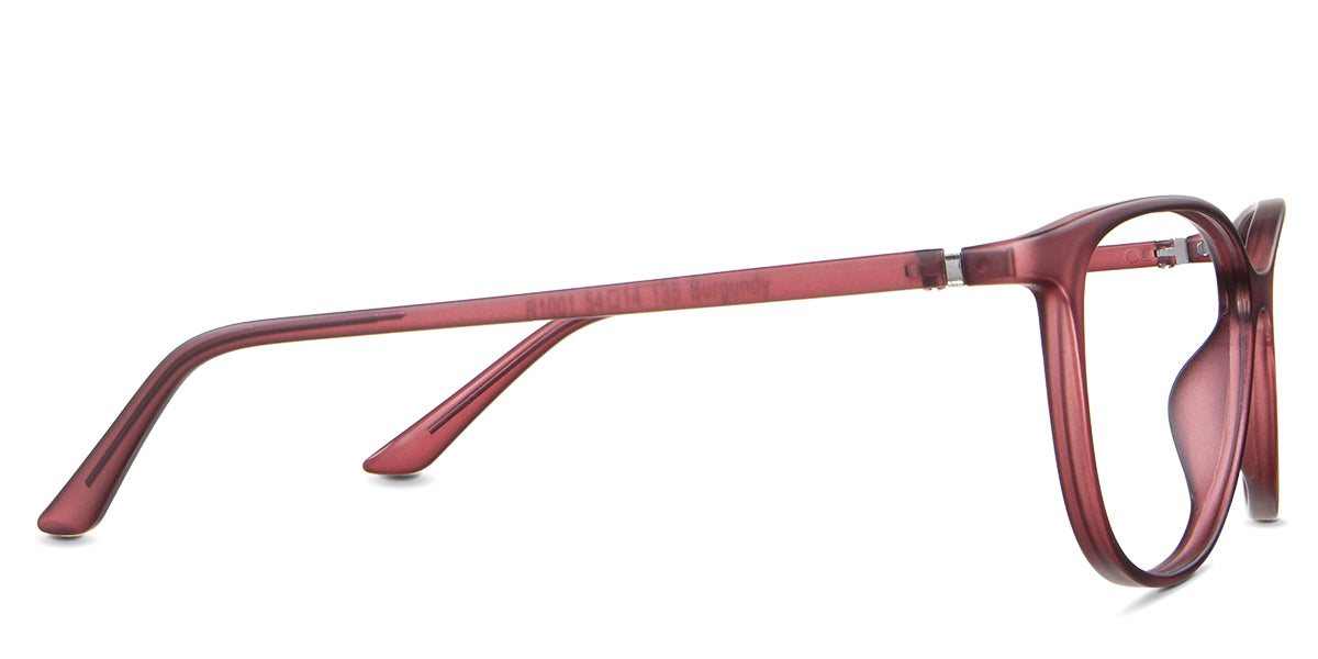 Amara eyeglasses in the rhodolite variant - have a low nose bridge with a built-in nose pad.