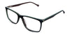 Amazi Eyeglasses in the grackles variant - it's a tricolor of a black, green, and brown acetate frame.
