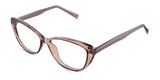 Amber eyeglasses in the latte variant - have built-in nose pads.