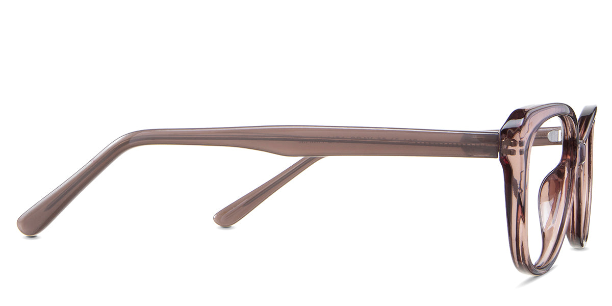 Amber eyeglasses in the latte variant - have medium-thick arms.
