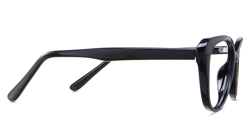 Amber eyeglasses in the midnight variant - have paddle-shaped temple tips.