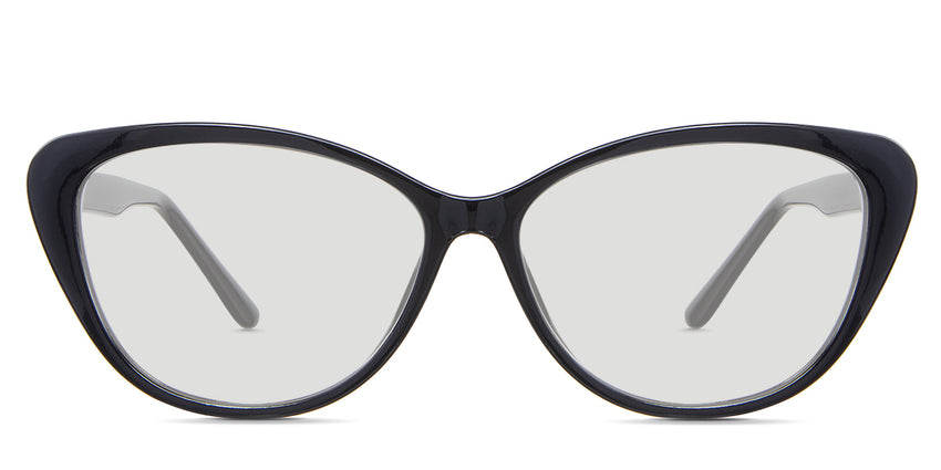 Amber black tinted Standard Solid glasses in the Midnight variant - it's an acetate frame with a U-shaped nose bridge and paddle-shaped temple tips.