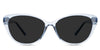 Amber Gray Polarized in the Ocean variant - it's a cat-eye shape frame with a narrow-sized nose bridge and a 145mm long arm.