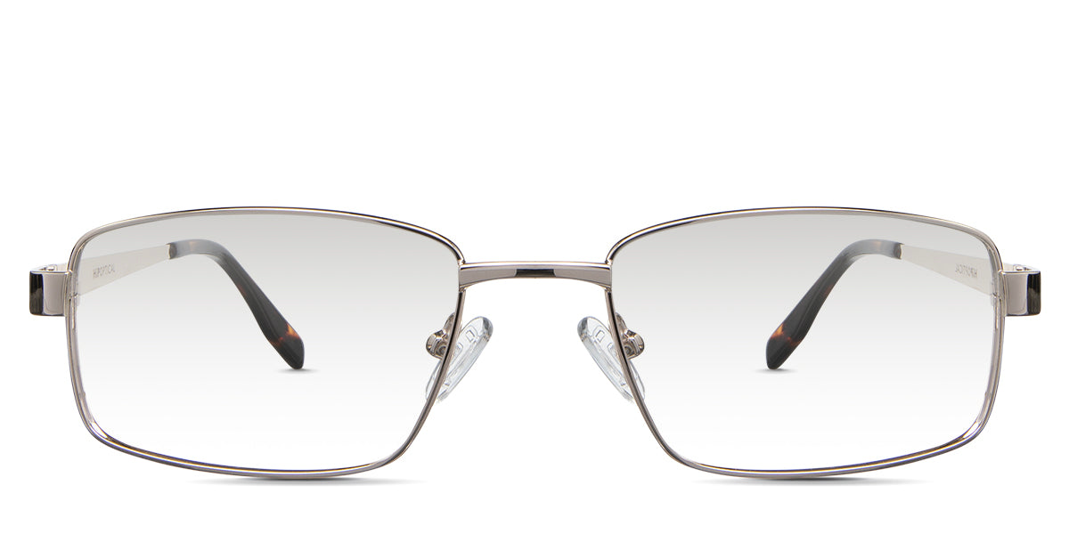 Anderson black tinted Gradient sunglasses in the argentina variant - it's a thin metal frame with a U-shaped nose bridge and wide viewing lens.