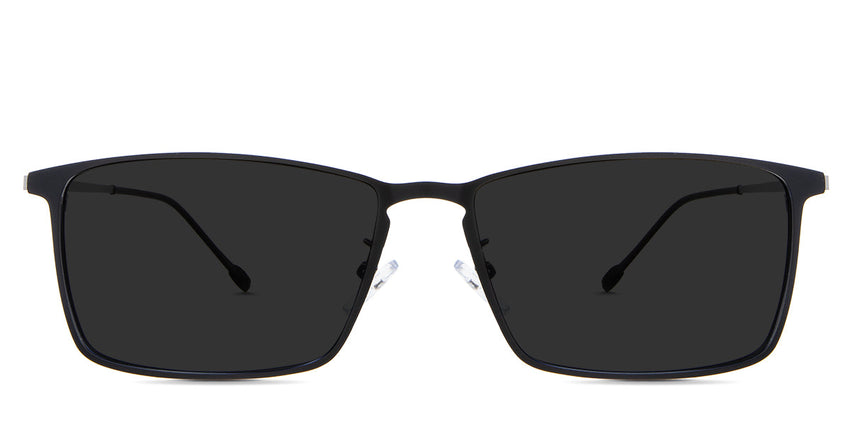 Ares Gray Polarized in the raven variant - it's a rectangular metal frame with a thin arm and hook-style hinges.