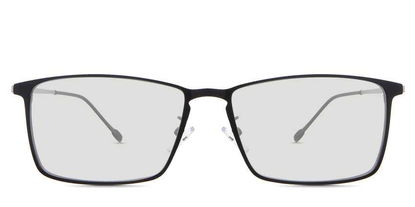 Ares black tinted Standard Solid glasses in the raven variant - it's a rectangular metal frame with a thin arm and hook-style hinges.