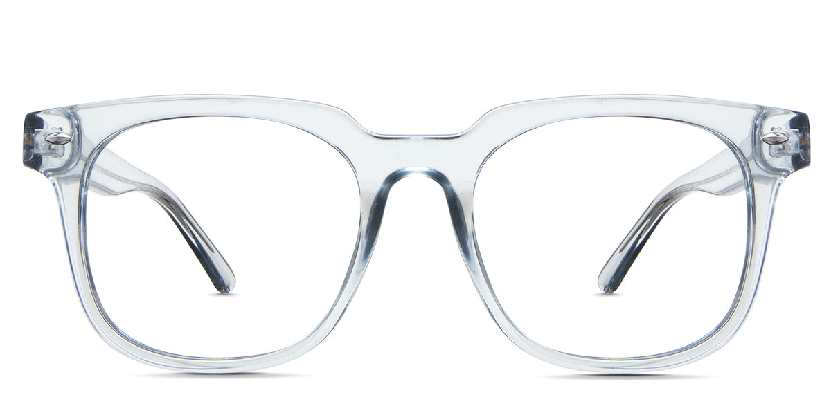 Ariella eyeglasses in the honeycomb variant - it's a square frame with decorative diamond shape rivet at the end piece.