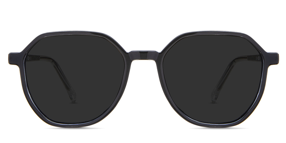 Ash Gray Polarized in the Basalt variant - is a geometric acetate frame with a wide viewing lens and a slim temple arm with frame info imprint inside the left arm.