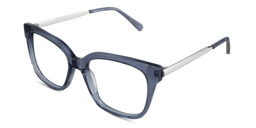 Ava prescription glasses in the sapphire variant - have HIP engraved outer side of the metal temple arm.