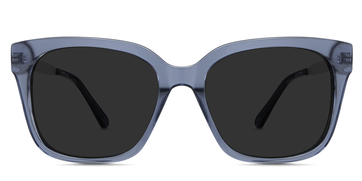 Ava black tinted Standard Solid sunglasses in orca variant - it's a square full-rimmed frame with a cat-eye end piece and regular thick temple