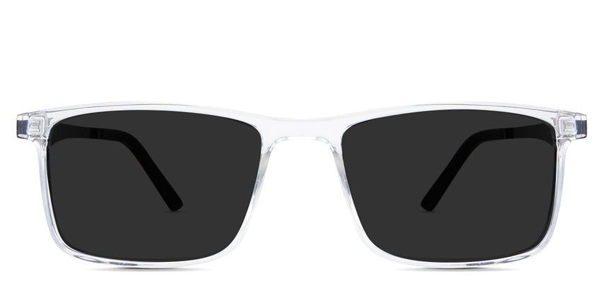 Axton Gray Polarized in the Clear variant - it's a full-rimmed frame with a high nose bridge.