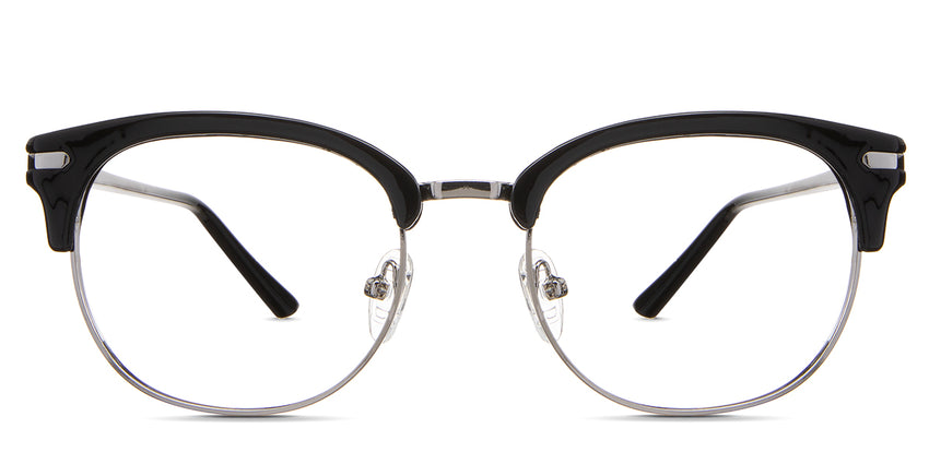 Bayler eyeglasses in the drongo variant - is a cat-eye shape frame in back color.