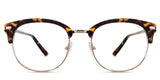 Bayler Eyeglasses in the chelus variant - it's a cat-eye frame with tortoise acetate on the top rim.