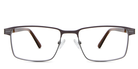 Benge Eyeglasses in the copper variant - it's a thin metal frame with a combination of acetate temples.