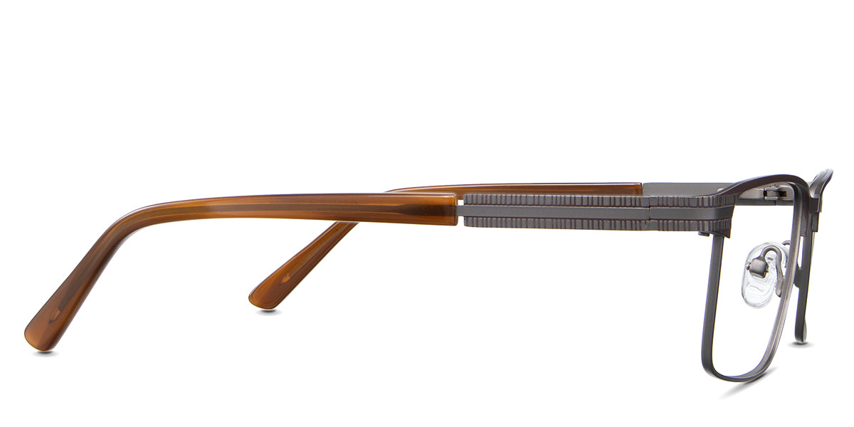 Benge Eyeglasses in the copper variant - has a combination of metal and acetate frame.
