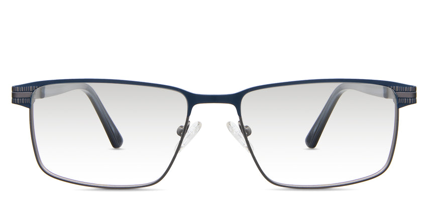 Benge black tinted Gradient glasses in murgese variant - is a wide metal frame with a 17mm flat nose bridge and metal temple arms with acetate tips. 