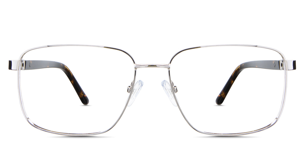Benjamin eyeglasses in the saturn variant - it's a rectangular frame in gold color.