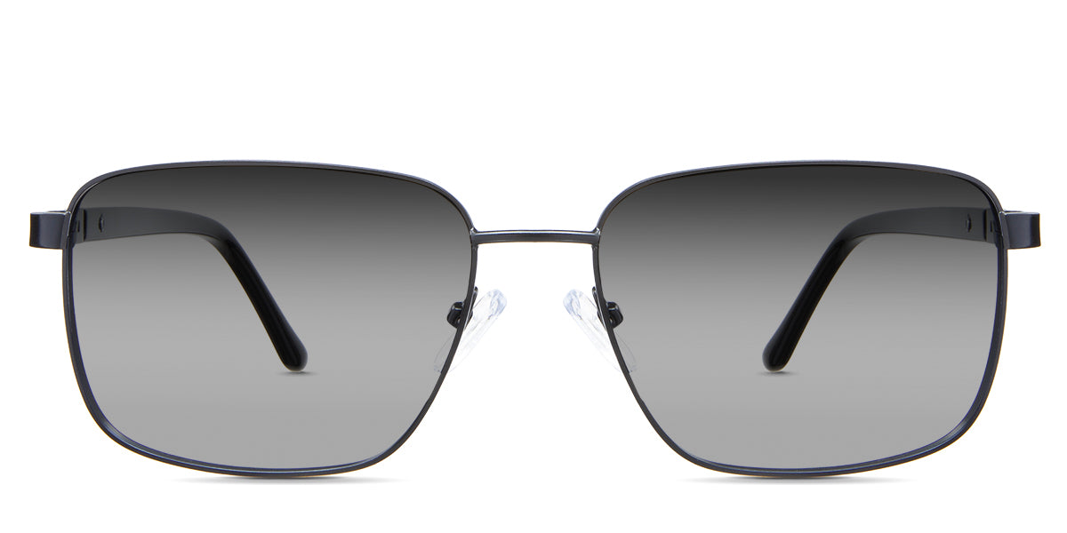 Benjamin black tinted Gradient sunglasses in the Ursus variant - it's a metal frame with a silicon adjustable nose bridge and a 145mm temple arm length.