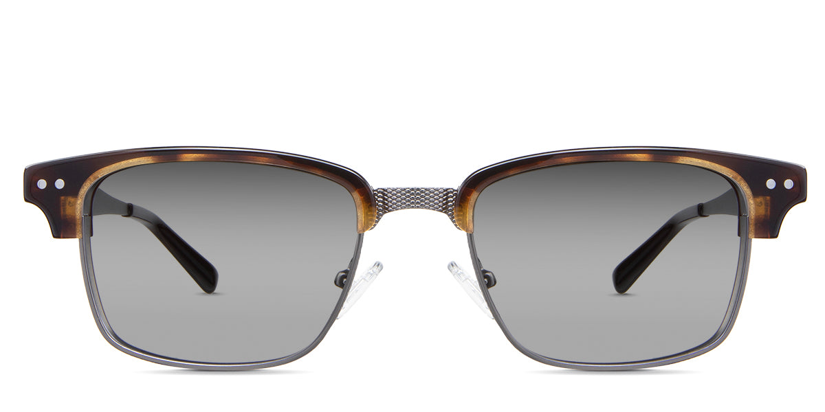 Brad black tinted Gradient  sunglasses in the Manouria variant - is a full-rimmed medium-sized frame with diamond emboss in the bridge, a broad metal arm, and regular thick acetate tips.