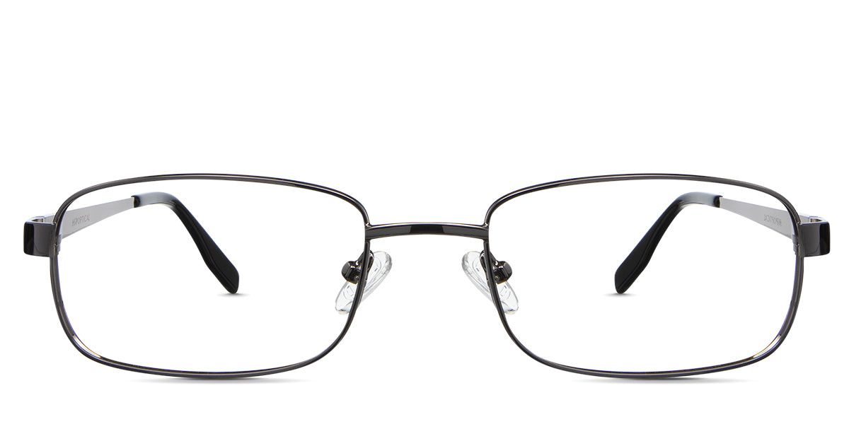 Brady Eyeglasses in the iron variant - it's a full-rimmed metal frame in gunmetal color.