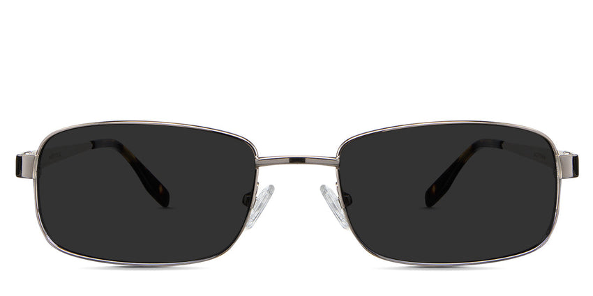 Brady Gray Polarized glasses in the over variant - it's an oval, rectangular frame with a wide nose bridge and a hockey shape.