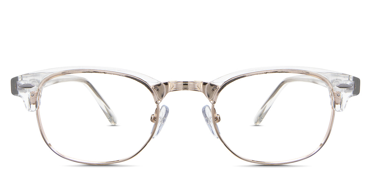 Brice eyeglasses in the moissanite variant - have a silver color decorative hexagon shape rivet at the end piece.