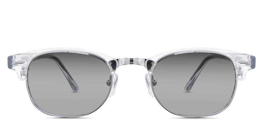 Brice black tinted Gradient in the Crystal variant - it's a full-rimmed half-metal and transparent half-acetate frame in an oval shape with high adjustable silicon nose pads.