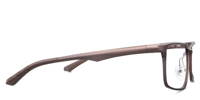 Briggs eyeglasses in the toffee variant - have a brown metal arm and acetate tips.