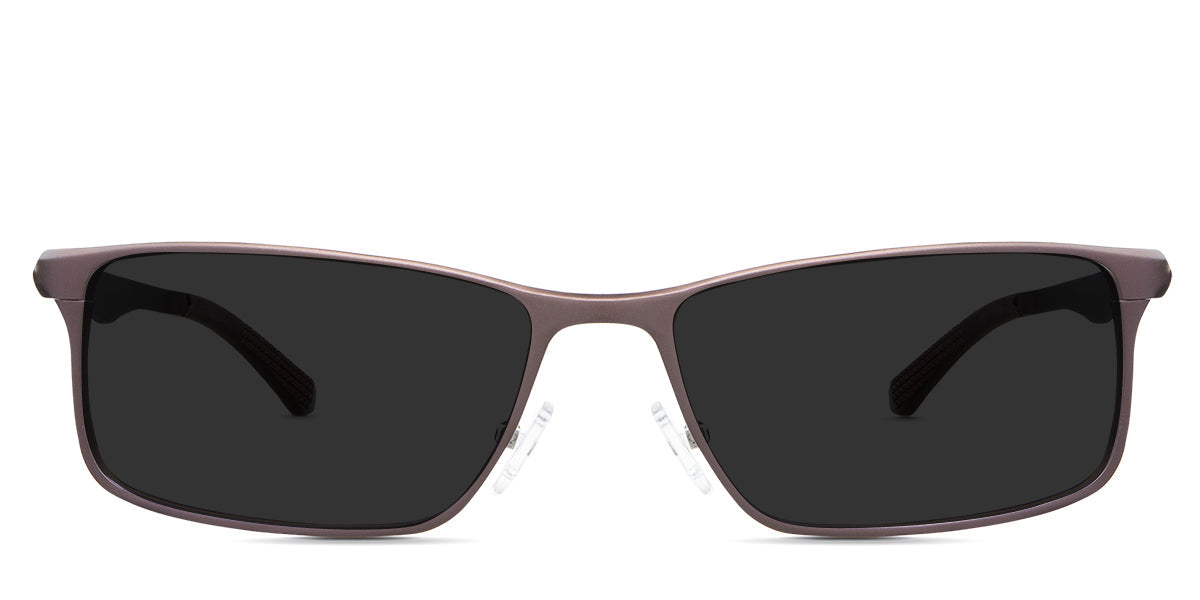 Briggs Gray Polarized in the Steel variant - a rectangular frame with adjustable nose pads and a regular thick temple arm.