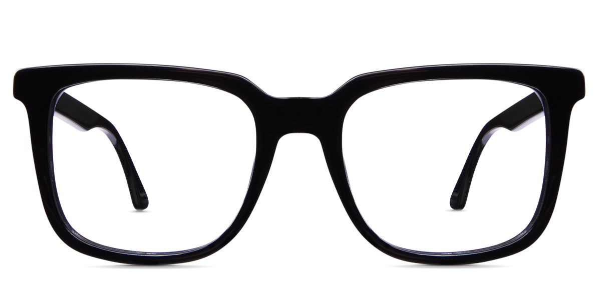 Buri eyeglasses in the midnight variant - it's a square acetate frame in solid black color.