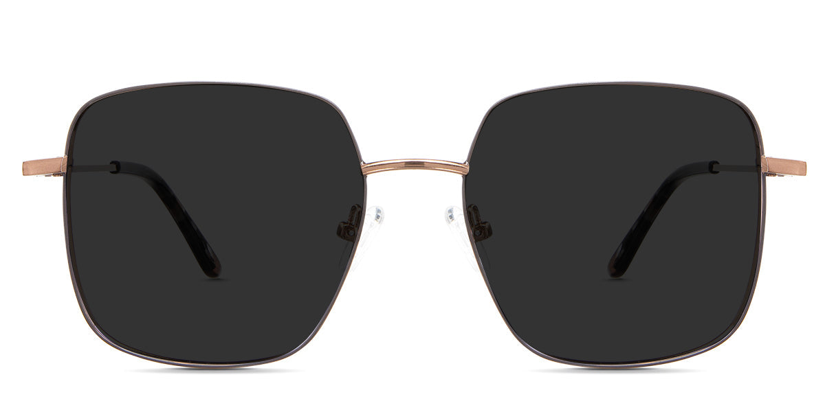 Carmela Gray Polarized glasses in the Fisher variant - is a full-rimmed thin metal frame with wide square viewing lenses and a combination of metal and acetate temples.
