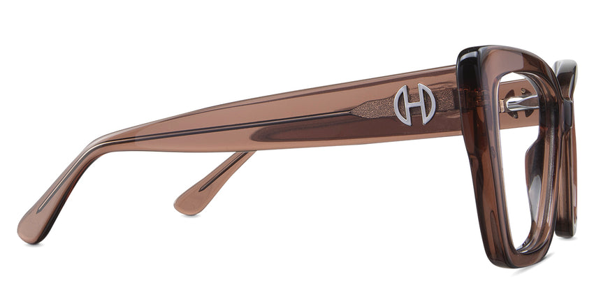 Chet prescription eyewear in the russet variant - has a broad acetate temple arm.