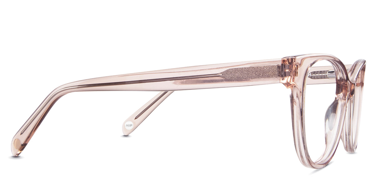 Clax transparent frame in mauvelous variant - it has medium broad temple arms with Hip Optical logo