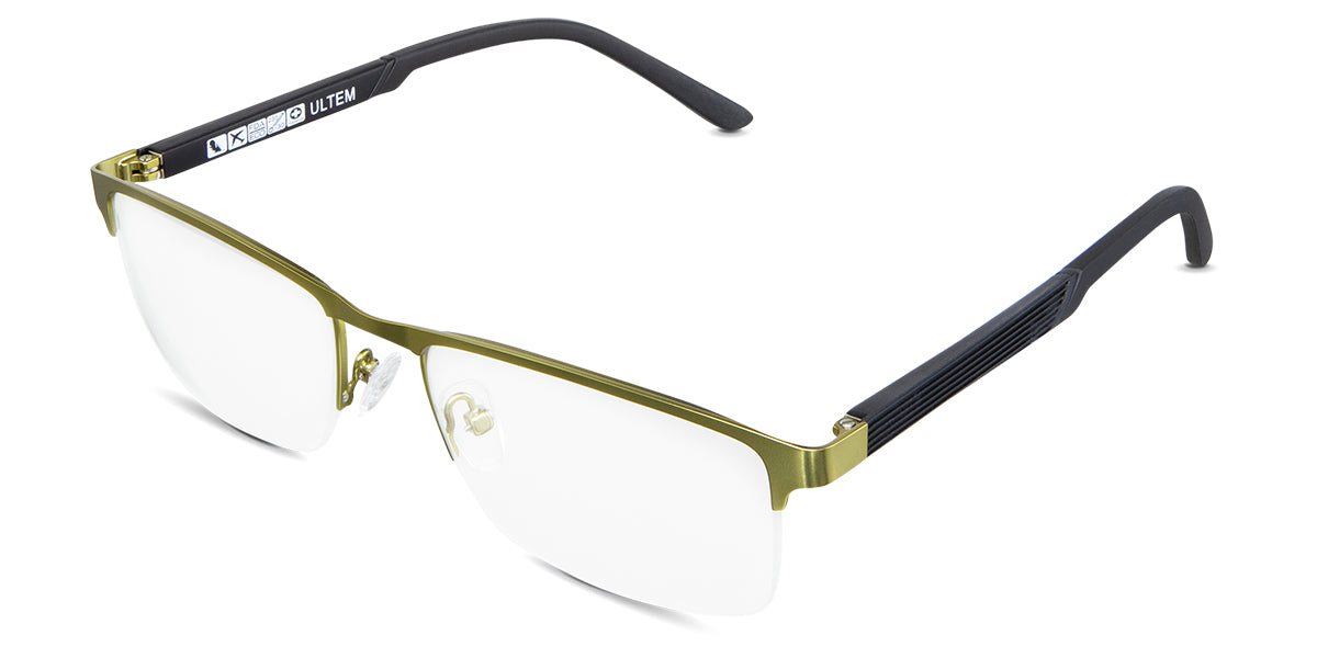 Colson Eyeglasses in the lime  - have a metal rim and acetate arm.