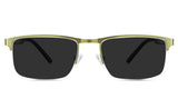 Colson black tinted Standard Solid sunglasses in the lime - are rectangular frames in an ant gold color and have a metal rim and acetate arm.
