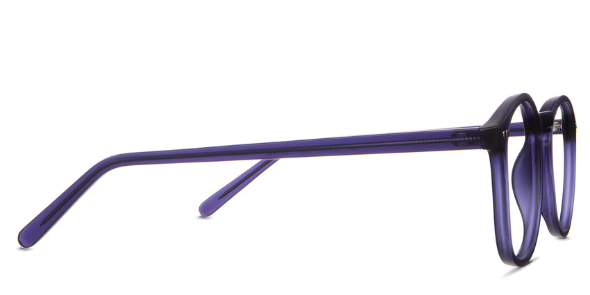 Coven eyeglasses in the hyacinth variant - have slim temples.
