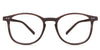Coven Eyeglasses in the sealywood variant - have a keyhole nose bridge and extended endpiece.