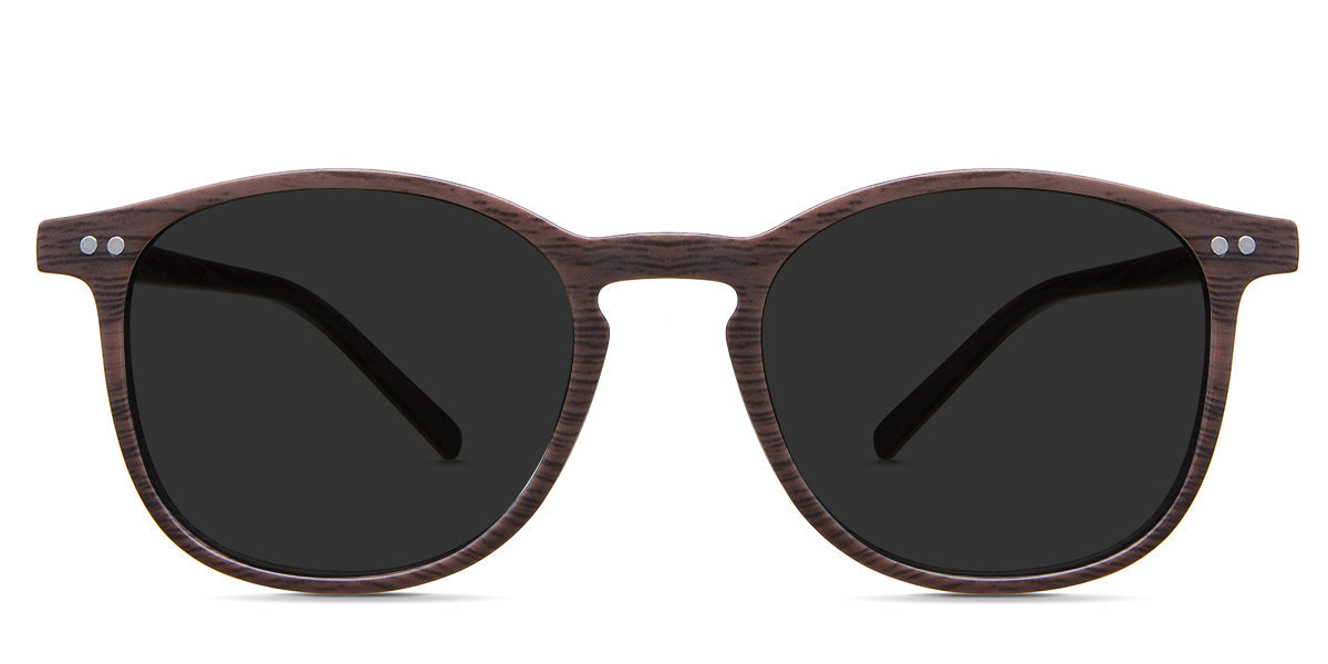 Coven Gray Polarized glasses in the sealywood variant - it's a thin round frame with a wide nose bridge and a slim temple arm that is 140mm long.