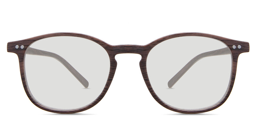 Coven black tinted Standard Solid glasses in the sealywood variant - it's a thin round frame with a wide nose bridge and a slim temple arm that is 140mm long.