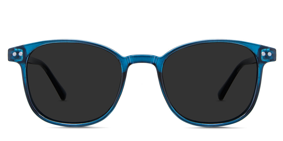 Davie Gray Polarized glasses in the Uranus - it's a full-rimmed frame with decorative rivets in the end piece and have a high nose bridge and built-in nose pad.