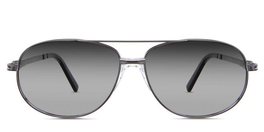 Dax black tinted Gradient sunglasses in the Rhino variant - It's an aviator-shaped metal frame with a flat, long temple arm.