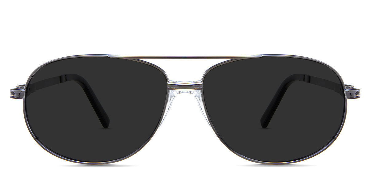  Dax Gray Polarized glasses in the Woodsmoke variant - it's a metal aviator-shaped frame with a flat top bar and a clear built-in nose pad.
